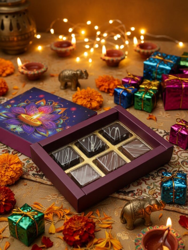 Diwali Chocolate Gift Box | Cashew & Raisin Choco Desserts | 100g | Box Style - 1