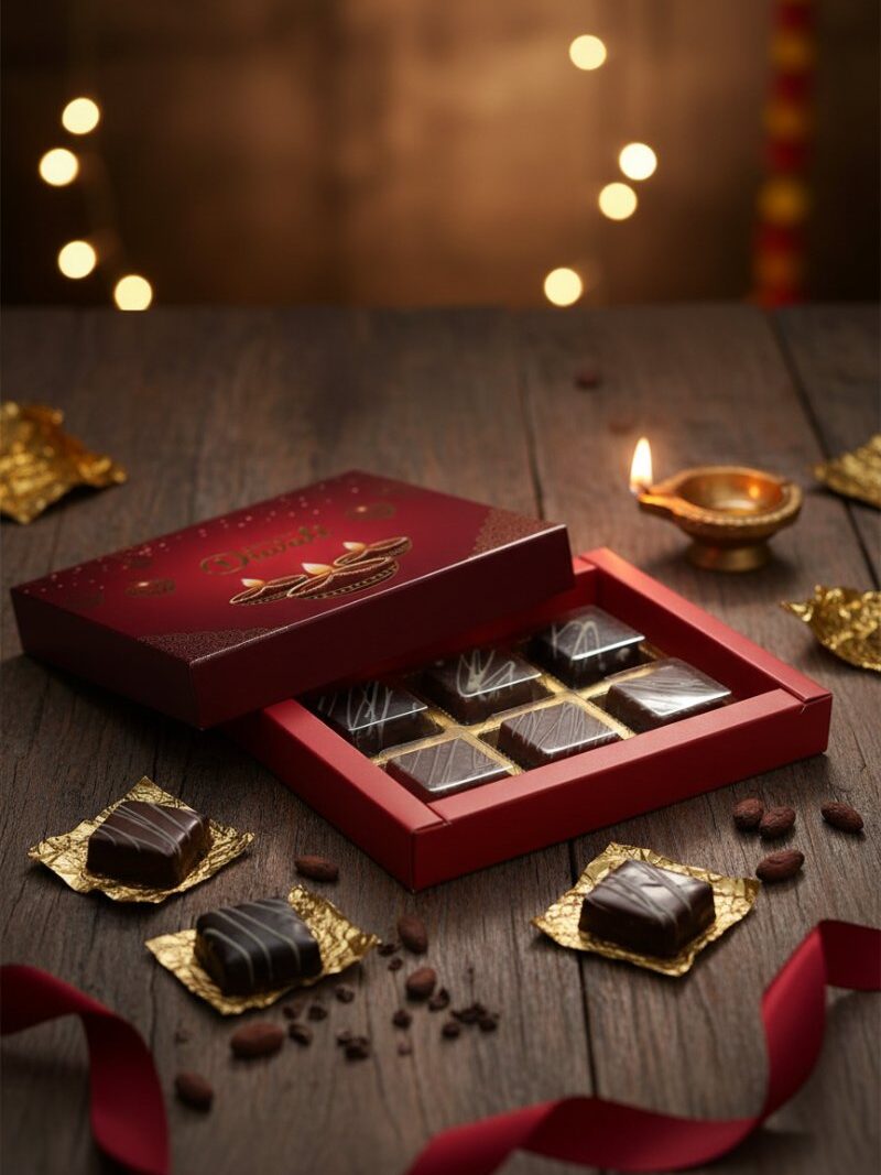 Diwali Chocolate Gift Box | Cashew & Raisin Choco Desserts | 100g | Box Style - 4